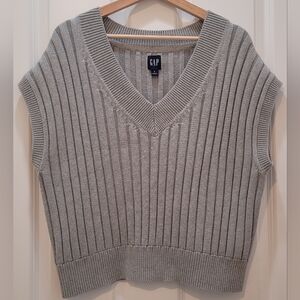 GAP 100% Cotton Dolman Rib V-Neck Sweater Vest, Heather Gray
